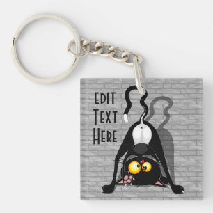 Cat Upside Down Funny Cartoon Character Keychain
