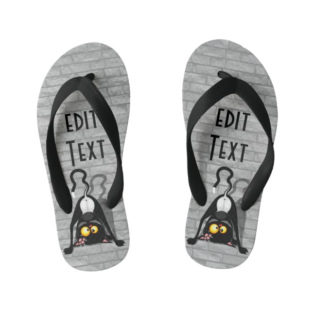 Cat Upside Down Funny Cartoon Character Kid's Flip Flops (Footbed)