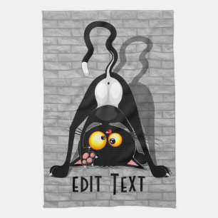 Cat Upside Down Funny Cartoon Character Kitchen Towel