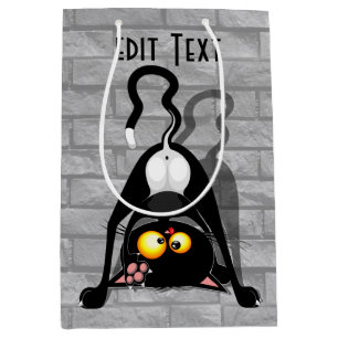 Cat Upside Down Funny Cartoon Character Medium Gift Bag