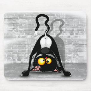 Cat Upside Down Funny Cartoon Character Mouse Pad