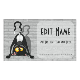 Cat Upside Down Funny Cartoon Character Name Tag