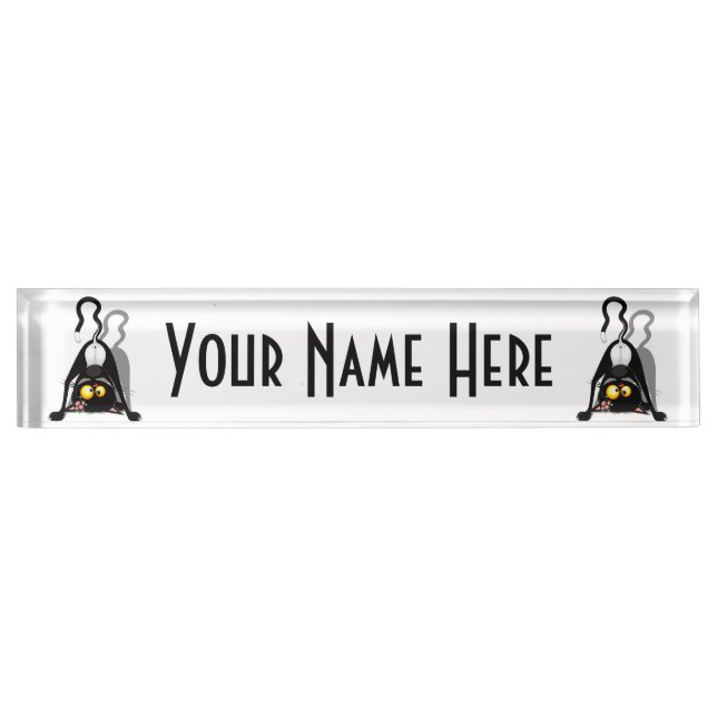 Cat Upside Down Funny Cartoon Character Nameplate (Front)