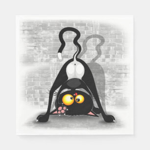 Cat Upside Down Funny Cartoon Character Napkin