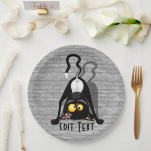 Cat Upside Down Funny Cartoon Character Paper Plate