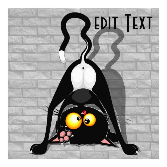 Cat Upside Down Funny Cartoon Character Photo Print (Front)