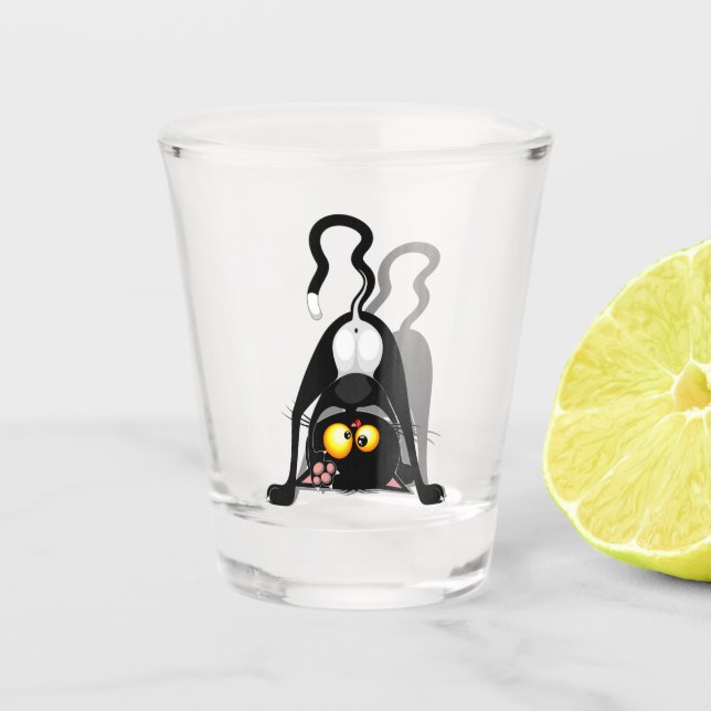 Cat Upside Down Funny Cartoon Character Shot Glass (Front)