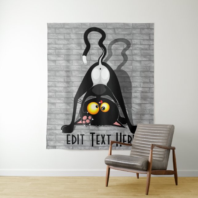Cat Upside Down Funny Cartoon Character Tapestry (In Situ)