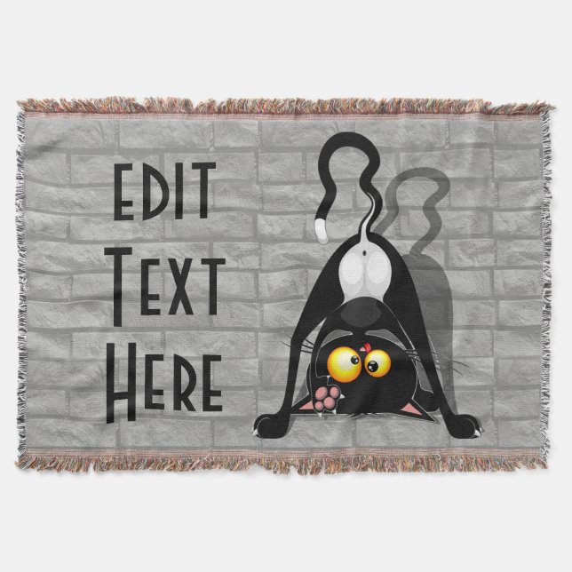 Cat Upside Down Funny Cartoon Character Throw Blanket (Front)