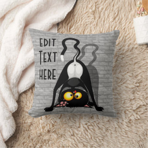 Cat Upside Down Funny Cartoon Character Throw Pillow