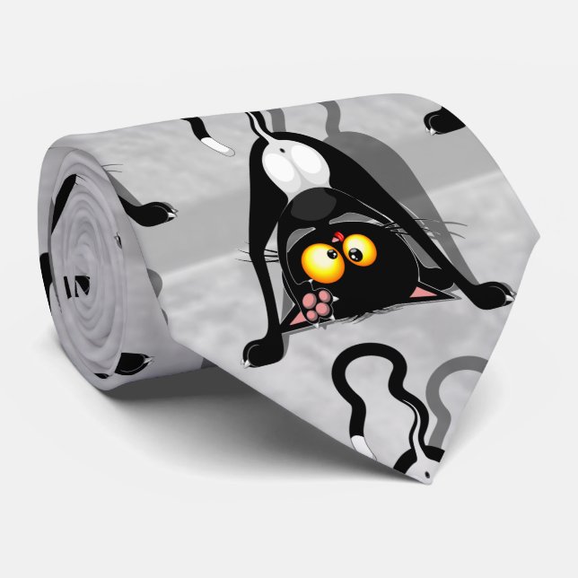 Cat Upside Down Funny Cartoon Character Tie (Rolled)