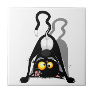 Cat Upside Down Funny Cartoon Character Tile