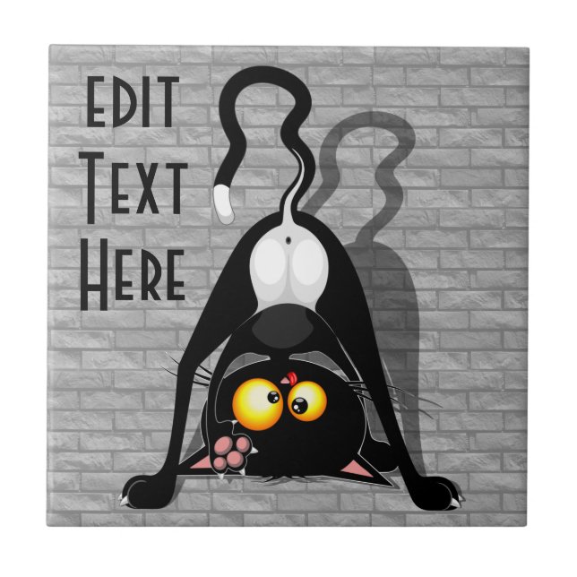 Cat Upside Down Funny Cartoon Character Tile (Front)