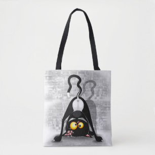 Cat Upside Down Funny Cartoon Character Tote Bag
