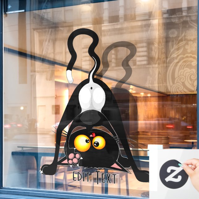 Cat Upside Down Funny Cartoon Character Window Cling (Cafe Window)