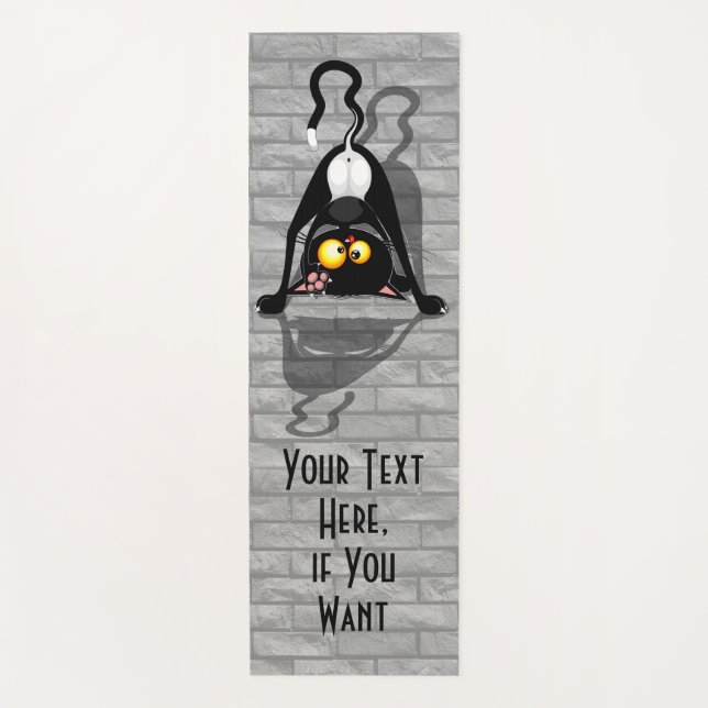 Cat Upside Down Funny Cartoon Character Yoga Mat (Front)