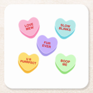Cat Valentine Candy Hearts Paper Coaster