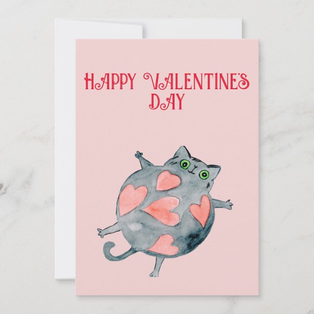 Cat Valentines Day Card- cute cat Holiday Card (Front)