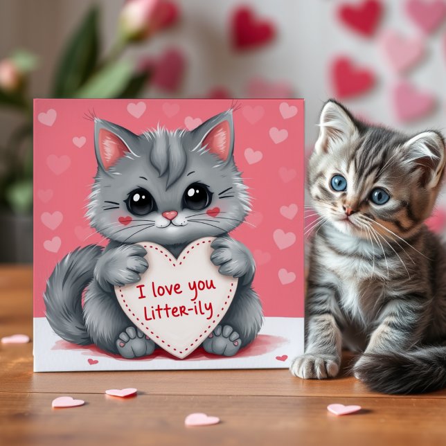 Cat Valentine's Day I Love You Heart Cute Pink Holiday Card (Creator Uploaded)