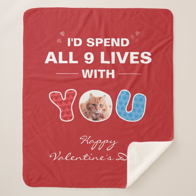 Cat Valentines Day Pet Photo Custom Sherpa Blanket (Front)