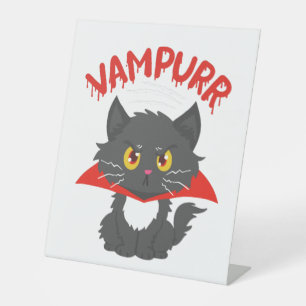 Cat Vampire Halloween Pedestal Sign