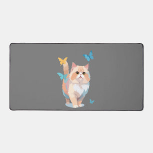 Cat Vector Painting Adorable Fun Playing Butterfly Desk Mat