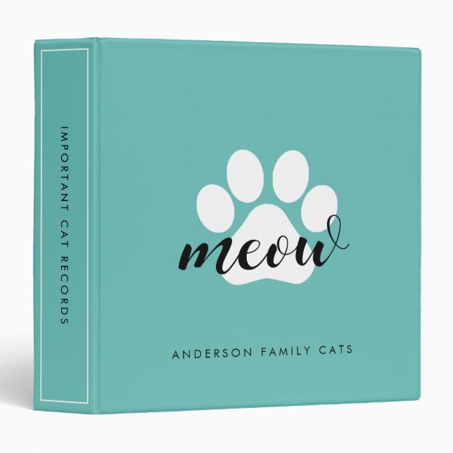 Cat Vet, Medical and Vaccination Records Binder (Front/Spine)