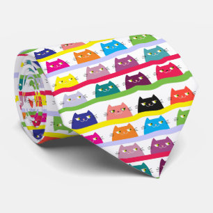 Cat , Vibrant Colourful Pattern Tie