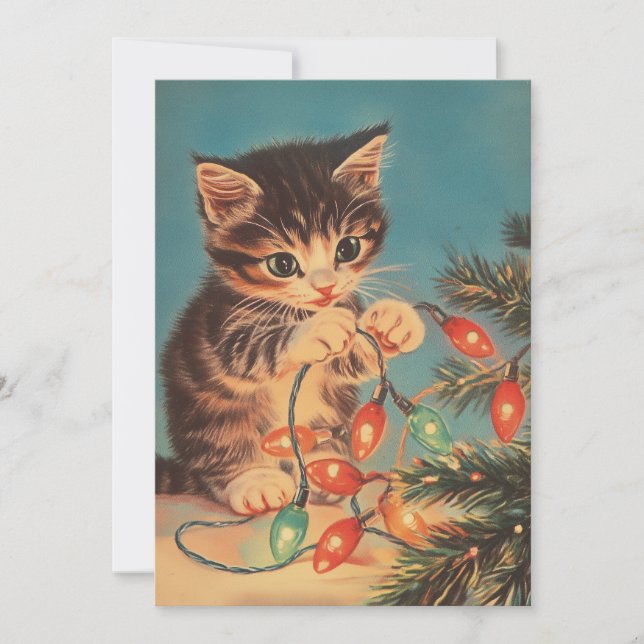Cat vintage Christmas Holiday Card (Front)