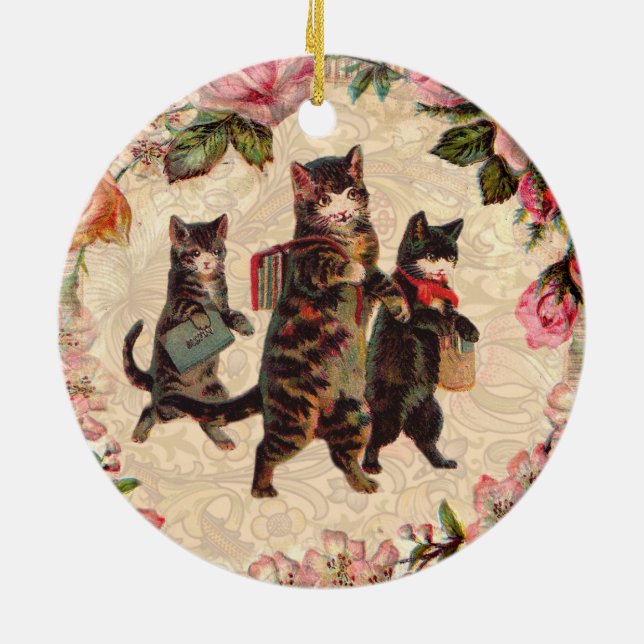 Cat Vintage Pretty Antique Kittens Ceramic Ornament (Back)