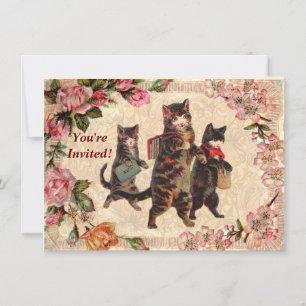 Cat Vintage Pretty Antique Kittens Invitation