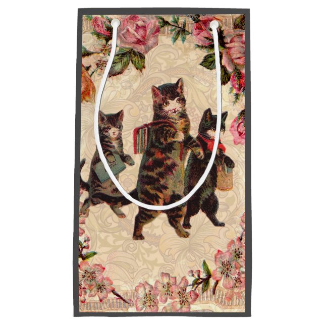 Cat Vintage Pretty Antique Kittens Small Gift Bag (Front)