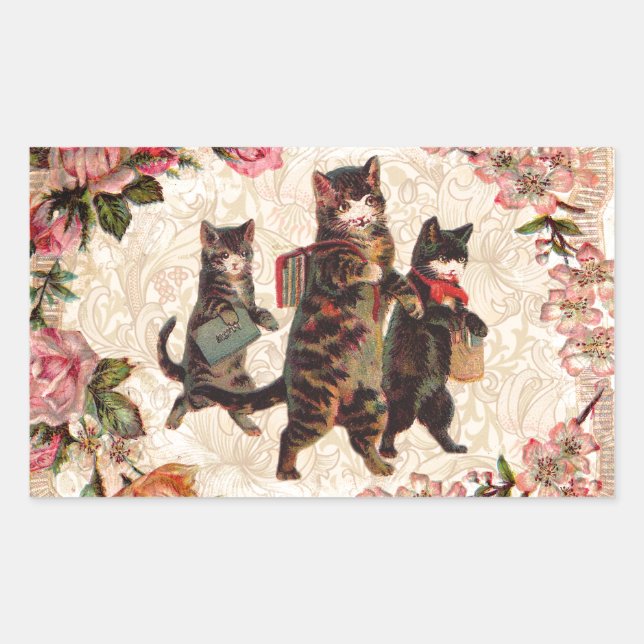 Cat Vintage Pretty Antique Kittens Sticker (Front)