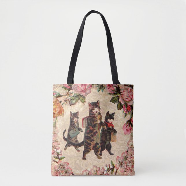 Cat Vintage Pretty Antique Kittens Tote Bag (Front)
