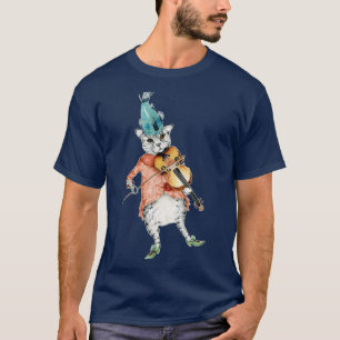 Cat Violin Fiddle Watercolor Painting T-Shirt
