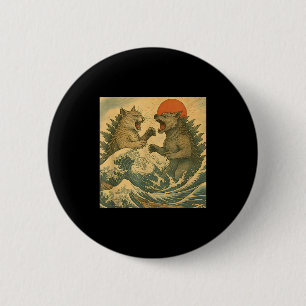 Cat Vs Dog Kaiju Monster Japanese Ukiyo-e Style Me 2 Inch Round Button