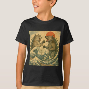 Cat Vs Dog Kaiju Monster Japanese Ukiyo-e Style Me T-Shirt