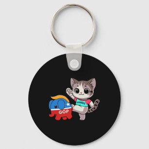 Cat Vs. Gop Elephant - Kamala Harris - Anti Trump Keychain
