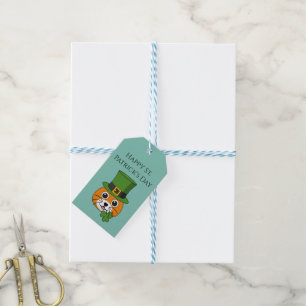 Cat w Hat and Shamrock St Patrick's Personalize Gift Tags