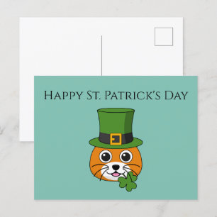 Cat w Hat and Shamrock St Patrick's Personalize Holiday Postcard