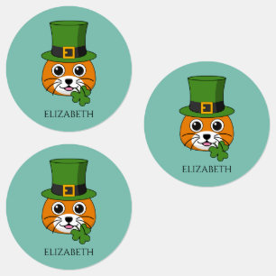 Cat w Hat and Shamrock St Patricks's Personalize