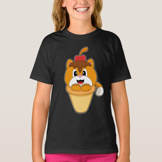 Cat Waffle ice cream Cherry T-Shirt (Front)