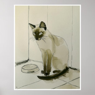 Cat Waiting For Dinner Drawing - Art Print