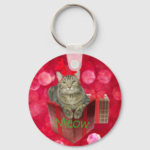 Cat Waiting for Santa Keychain