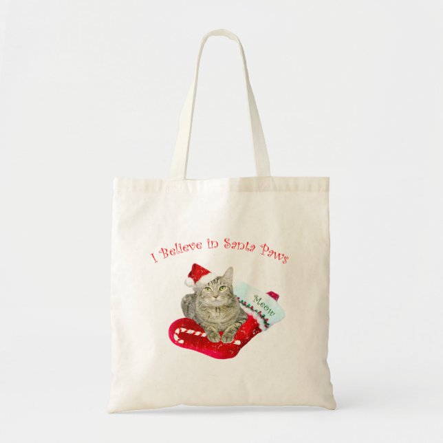 Cat Waiting for Santa Tote Bag (Front)