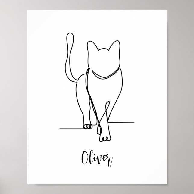 Cat Walking Drawing Print One Line Personalized (Front)