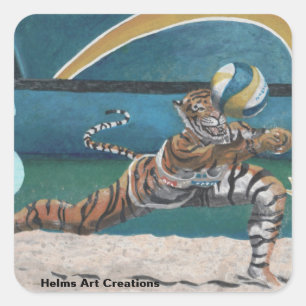 Cat Warrior Beach Volleyball Fantasy Art Stickers