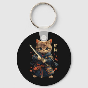 Cat Warrior Japanese Samurai Cat Tattoo Kawaii Nin Keychain