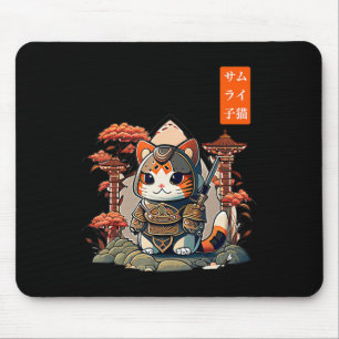 Cat Warrior Japanese Writing Anime Art for kawaii  Mouse Pad