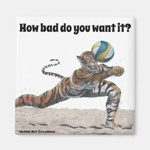 Cat Warrior Playing Beach Volleyball Magnet